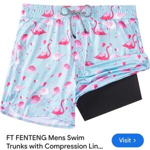 Men's Flamingo Print Swim Trunks